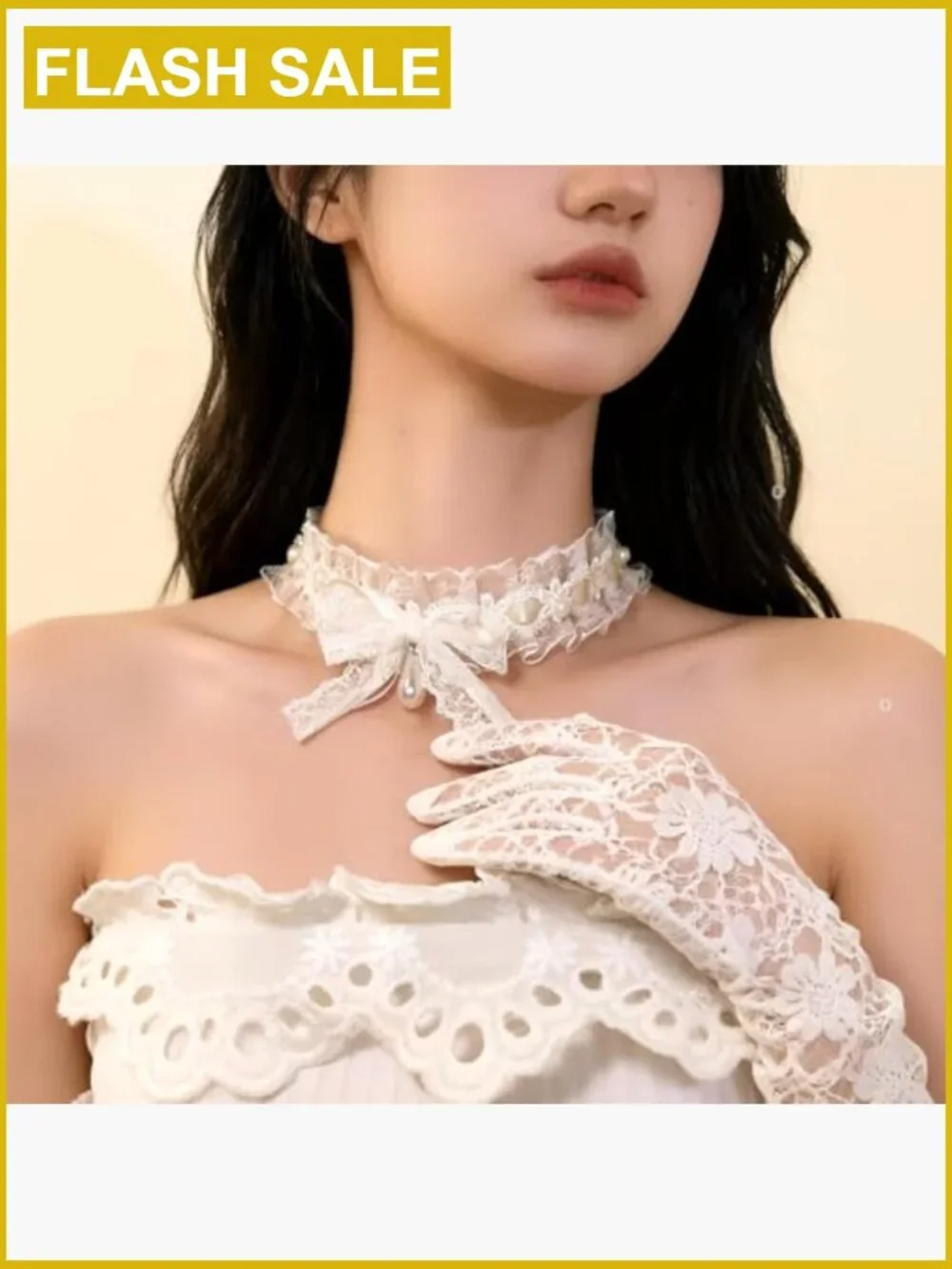 Vintage Lace Choker Necklace Set with Long Lace Gloves for Wedding